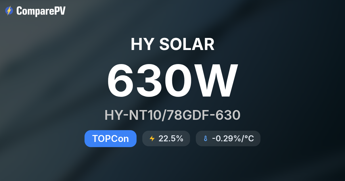 HY SOLAR HY-NT10/78GDF-630 630W Solar Panel - Specs & Review | ComparePV