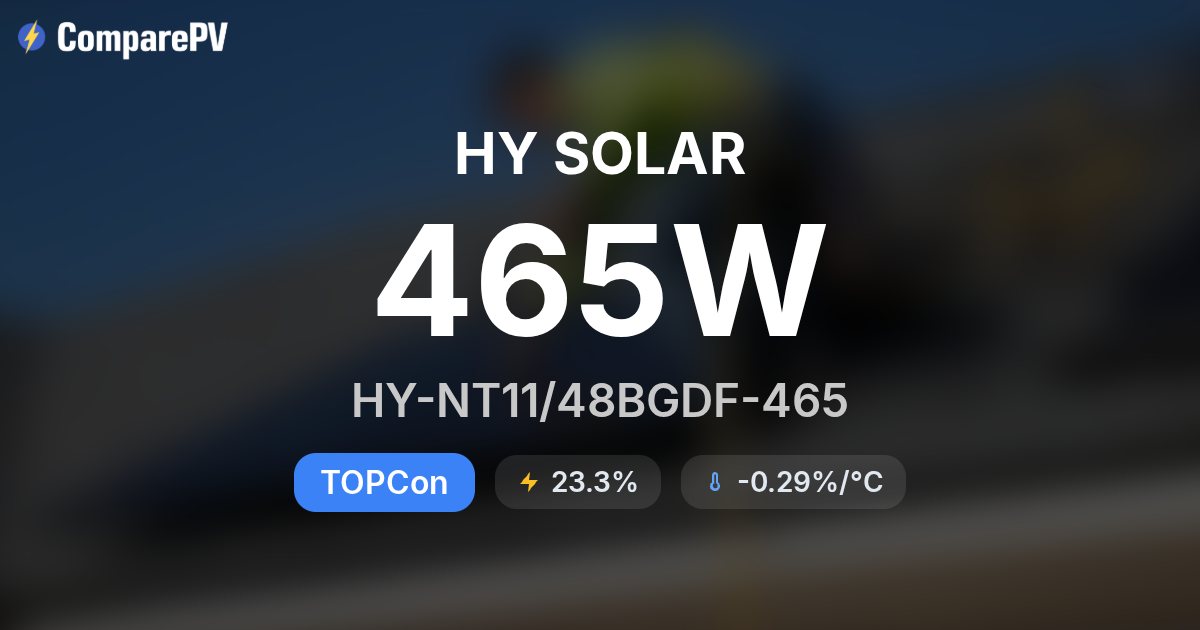 HY SOLAR HY-NT11/48BGDF-465 465W Solar Panel - Specs & Review | ComparePV