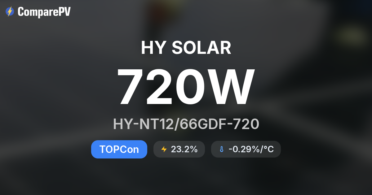 HY SOLAR HY-NT12/66GDF-720 720W Solar Panel - Specs & Review | ComparePV