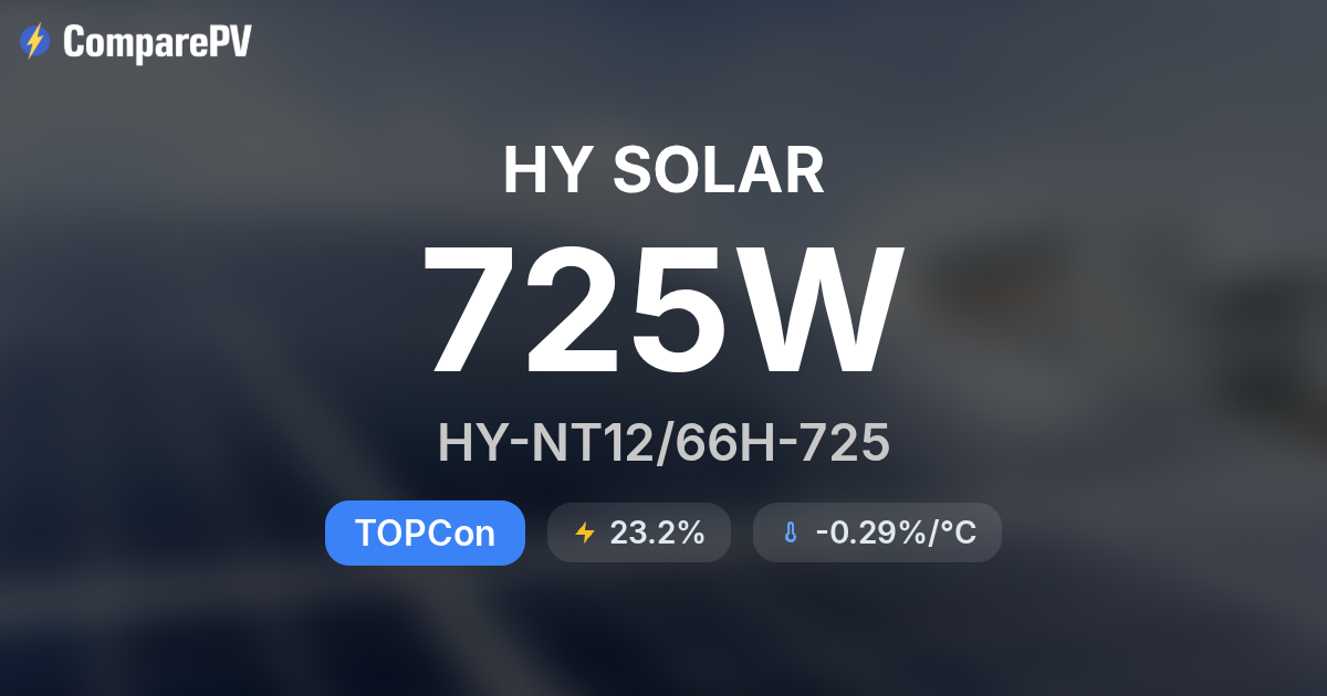 HY SOLAR HY-NT12/66H-725 725W Solar Panel - Specs & Review | ComparePV