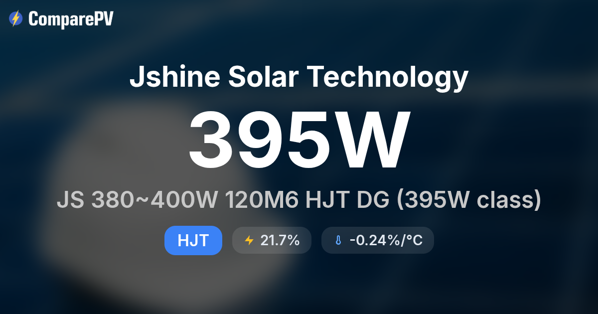 Jshine Solar Technology JS 380~400W 120M6 HJT DG (395W class) 395W ...